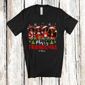 MacnyStore - Personalized Merry Friendsmas; Amusing Christmas Custom Name Santa African Black Girl Afro; Family T-Shirt