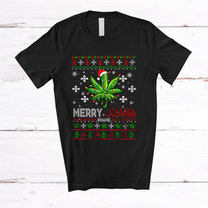 MacnyStore - Personalized Merry Juana; Fantastic Christmas Sweater 420 Leaf; Custom Name Smoker Smoking T-Shirt