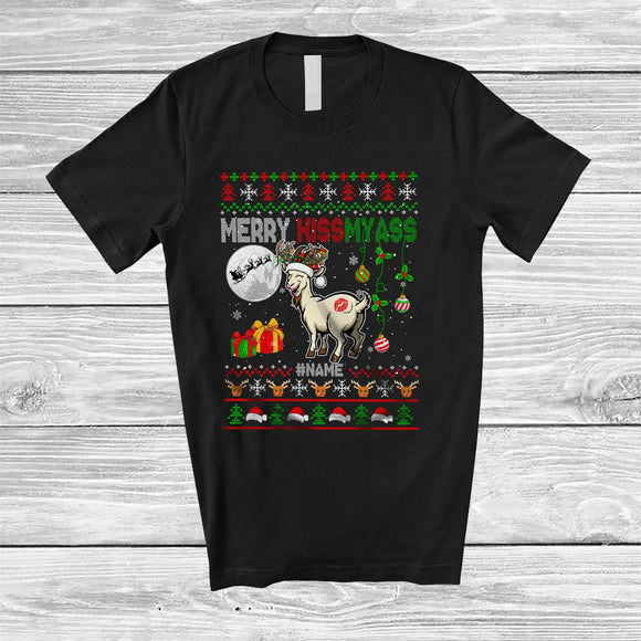 MacnyStore - Personalized Merry Kissmyass; Sarcastic Christmas Santa Reindeer Goat Ass; Sweater Farmer T-Shirt