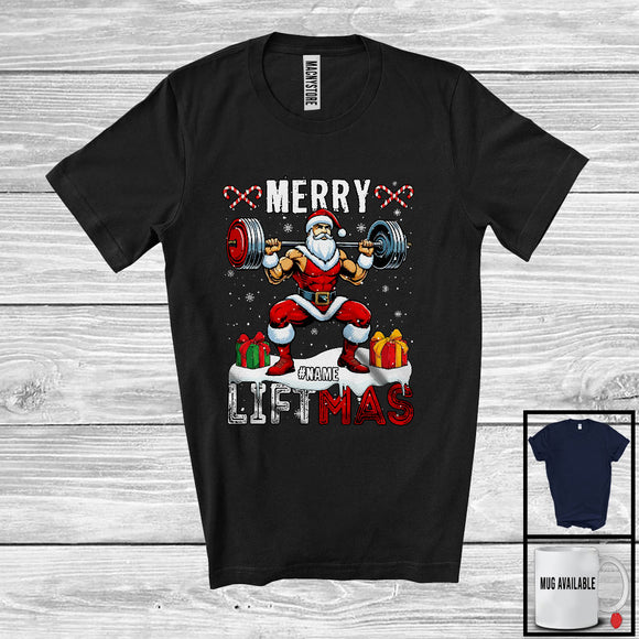 MacnyStore - Personalized Merry Liftmas; Cheerful Christmas Santa Weightlifting; Custom Name Fitness Workout T-Shirt