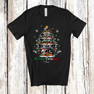 MacnyStore - Personalized Merry Orcamas; Amusing Christmas Tree Lights Orca Killer Whale; Family T-Shirt