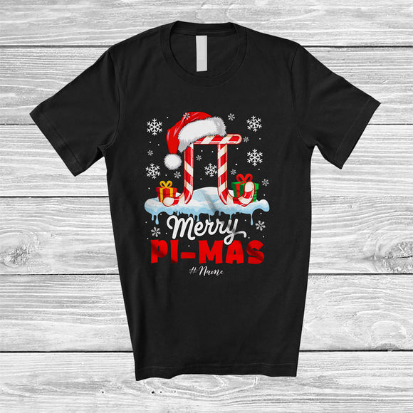 MacnyStore - Personalized Merry Pi mas; Joyful Christmas Santa Pi Candy Canes; Custom Name Math Teacher T-Shirt