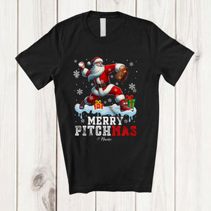 MacnyStore - Personalized Merry Pitchmas; Fantastic Christmas Custom Name Santa Baseball Pitcher Player T-Shirt