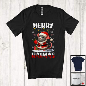 MacnyStore - Personalized Merry Ratmas; Lovely Christmas Lights Custom Name Santa Rat; Trash Animal T-Shirt