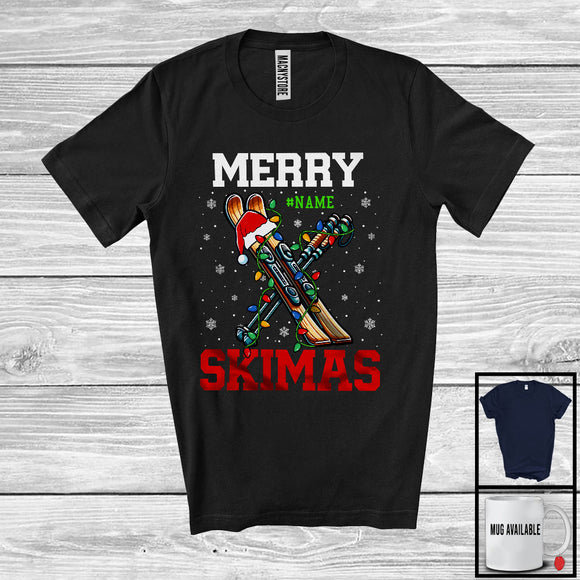 MacnyStore - Personalized Merry Skimas; Awesome Christmas Lights Santa Skiing; Custom Name Player T-Shirt