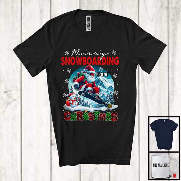 MacnyStore - Personalized Merry Snowboarding; Joyful Christmas Custom Name Santa Snowboarding Lover T-Shirt