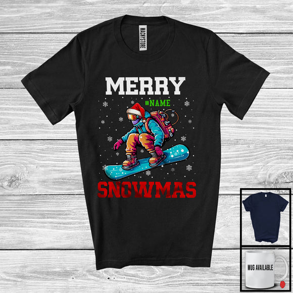 MacnyStore - Personalized Merry Snowmas; Awesome Christmas Santa Snowboarding; Custom Name Player T-Shirt