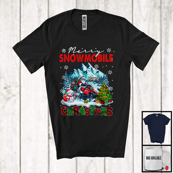 MacnyStore - Personalized Merry Snowmobile; Joyful Christmas Custom Name Santa Snowmobile Lover T-Shirt