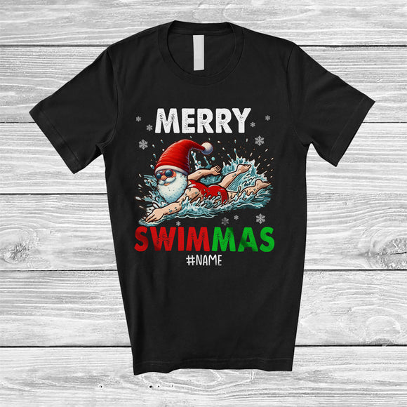 MacnyStore - Personalized Merry Swimmas; Awesome Christmas Santa Swimming; Custom Name Swimmer T-Shirt