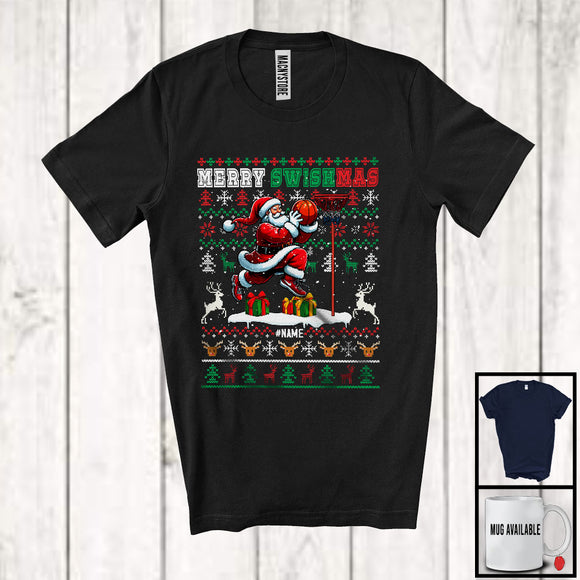 MacnyStore - Personalized Merry Swishmas; Joyful Christmas Custom Name Santa Playing Basketball Player T-Shirt