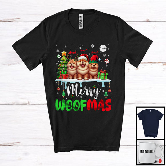 MacnyStore - Personalized Merry Woofmas; Awesome Christmas Custom Name Three Chow Chow Owner; Snow T-Shirt