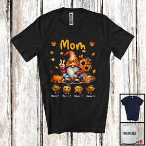 MacnyStore - Personalized Mom; Lovely Thanksgiving Custom Name Gnome; Pumpkins Sunflowers Family T-Shirt