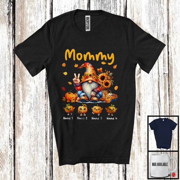 MacnyStore - Personalized Mommy; Lovely Thanksgiving Custom Name Gnome; Pumpkins Sunflowers Family T-Shirt