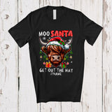 MacnyStore - Personalized Moo Santa Get Out The Hay; Joyful Christmas Highland Cattle Cow; Custom Name Farmer T-Shirt