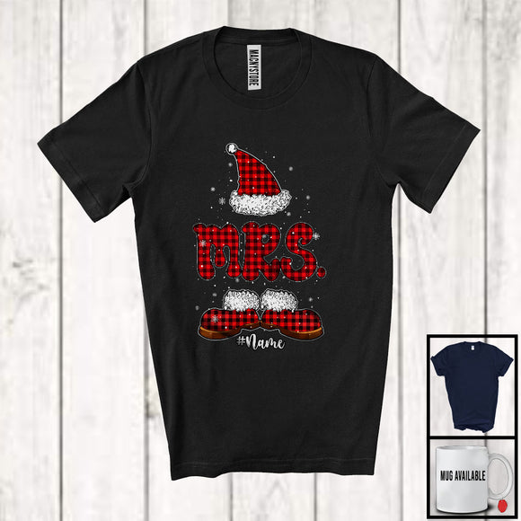 MacnyStore - Personalized Mrs; Lovely Christmas Red Plaid Santa Gnome; Custom Name Couples Family T-Shirt