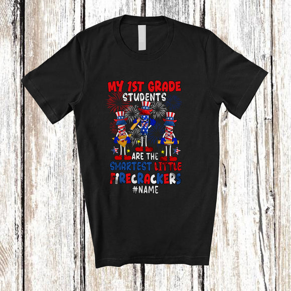 MacnyStore - Personalized My 1st Grade Students Smartest Firecrackers; Happy 4th Of July Custom Name Teacher T-Shirt