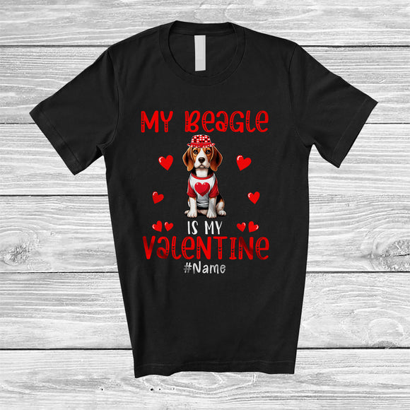 MacnyStore - Personalized My Beagle Is My Valentine; Lovely Custom Name Single; Hearts Dog Owner T-Shirt