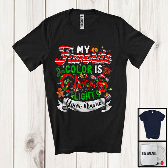 MacnyStore - Personalized My Favorite Color Is Christmas Lights, Joyful Custom Name Snowing, X-mas Family T-Shirt