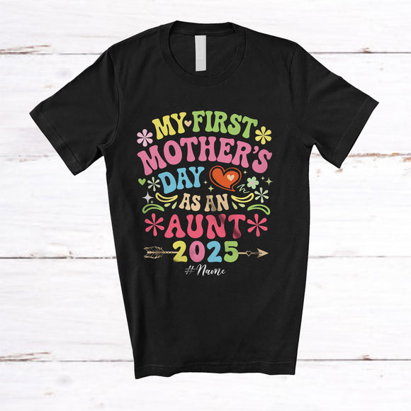 MacnyStore - Personalized My First Mother's Day as an Aunt; Lovely Flowers Custom Name Aunt; Family T-Shirt