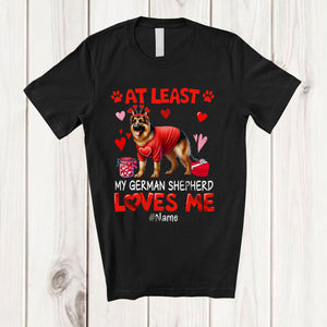 MacnyStore - Personalized My German Shepherd Loves Me; Lovely Valentine Hearts; Custom Name Single Family T-Shirt