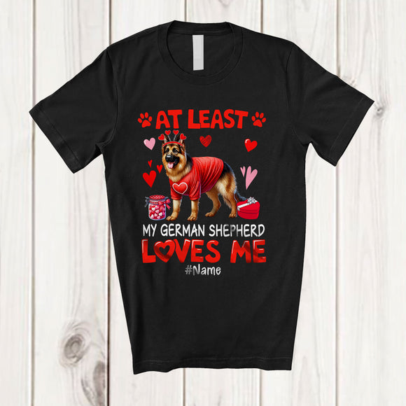 MacnyStore - Personalized My German Shepherd Loves Me; Lovely Valentine Hearts; Custom Name Single Family T-Shirt