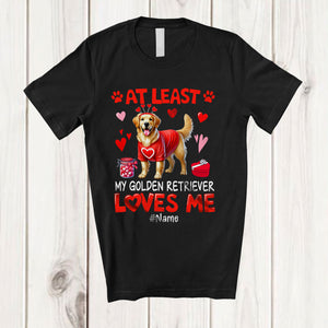 MacnyStore - Personalized My Golden Retriever Loves Me; Lovely Valentine Hearts; Custom Name Single Family T-Shirt