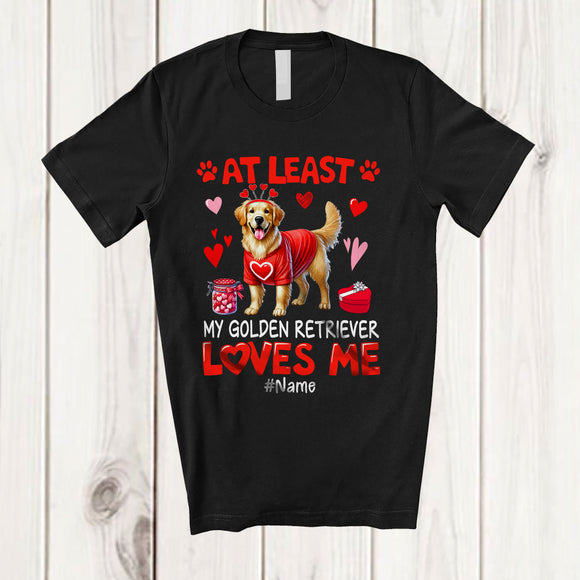 MacnyStore - Personalized My Golden Retriever Loves Me; Lovely Valentine Hearts; Custom Name Single Family T-Shirt