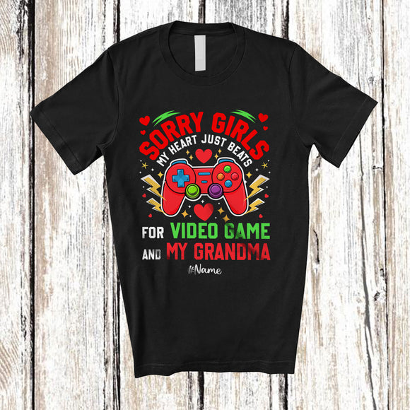 MacnyStore - Personalized My Heart Just Beats For Video Game And Grandma; Lovely Valentine Custom Name Gamer T-Shirt