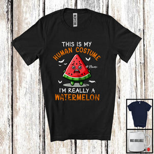 MacnyStore - Personalized My Human Costume Watermelon; Joyful Halloween Custom Name Fruit; Vegan T-Shirt