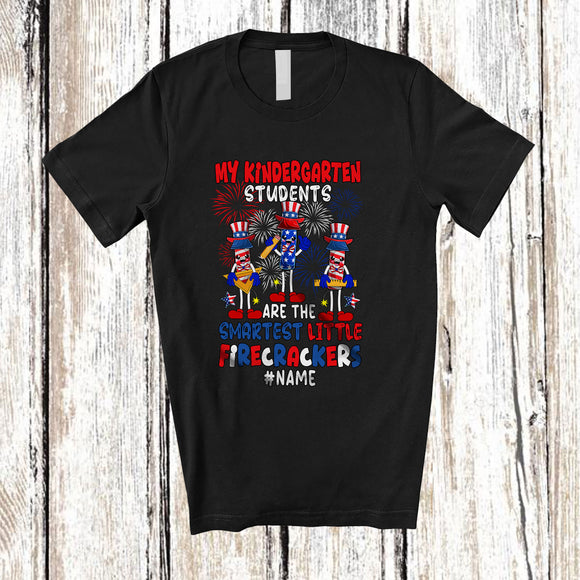 MacnyStore - Personalized My Kindergarten Students Smartest Firecrackers; Happy 4th Of July Custom Name Teacher T-Shirt