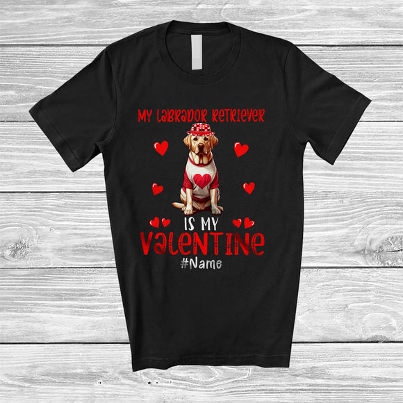 MacnyStore - Personalized My Labrador Retriever Is My Valentine; Lovely Custom Name Single; Hearts Dog T-Shirt