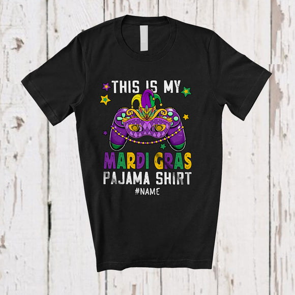 MacnyStore - Personalized My Mardi Gras Pajama Shirt; Amusing Beads Mask; Custom Name Gamer Video Games T-Shirt