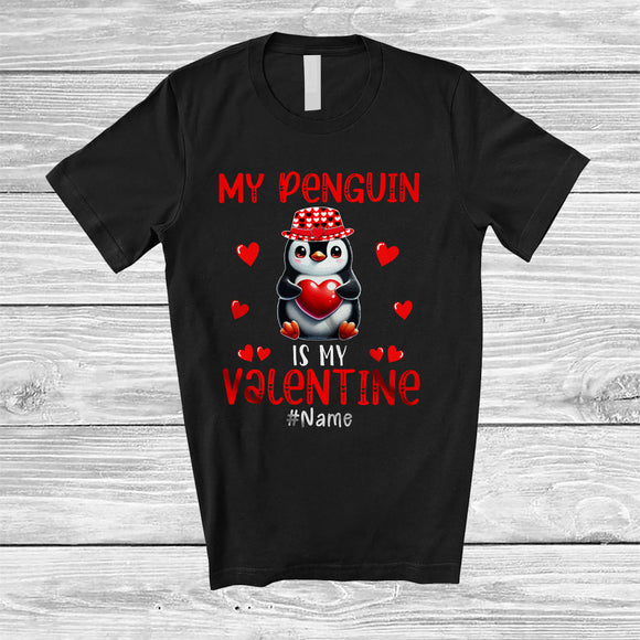 MacnyStore - Personalized My Penguin Is My Valentine; Lovely Custom Name Penguin Single; Hearts Animal T-Shirt