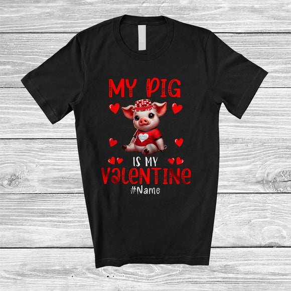 MacnyStore - Personalized My Pig Is My Valentine; Lovely Custom Name Pig Single; Hearts Animal T-Shirt