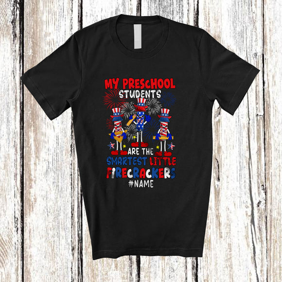 MacnyStore - Personalized My Preschool Students Smartest Firecrackers; Happy 4th Of July Custom Name Teacher T-Shirt