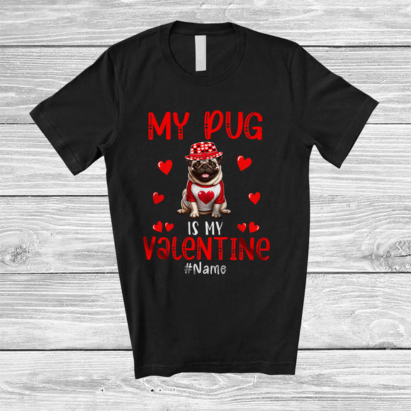 MacnyStore - Personalized My Pug Is My Valentine; Lovely Custom Name Single; Hearts Dog Owner T-Shirt