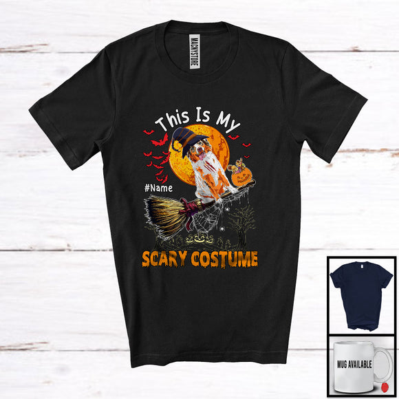 MacnyStore - Personalized My Scary Costume, Lovely Halloween Custom Name Australian Shepherd, Witch Broom T-Shirt