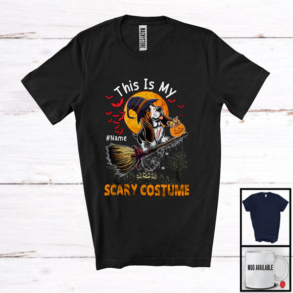 MacnyStore - Personalized My Scary Costume, Lovely Halloween Custom Name Basset Hound, Witch Broom T-Shirt