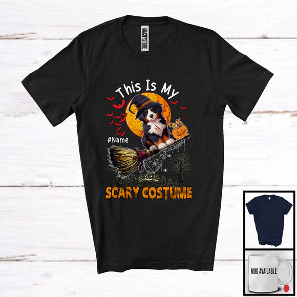 MacnyStore - Personalized My Scary Costume, Lovely Halloween Custom Name Bernedoodle, Witch Broom T-Shirt