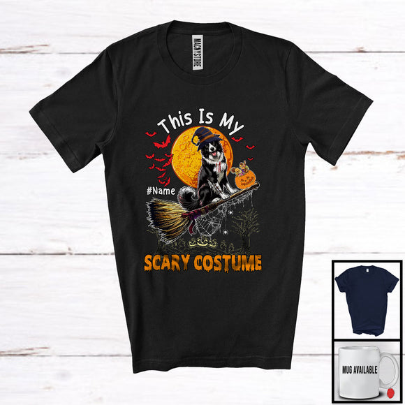 MacnyStore - Personalized My Scary Costume, Lovely Halloween Custom Name Border Collie, Witch Broom T-Shirt