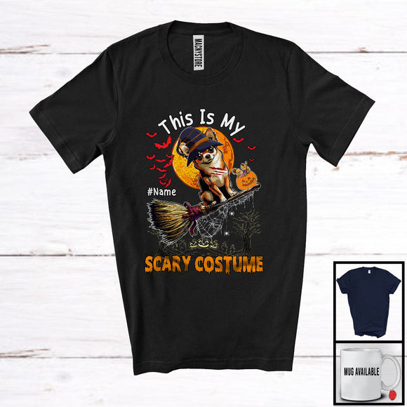 MacnyStore - Personalized My Scary Costume, Lovely Halloween Custom Name Chihuahua, Witch Broom T-Shirt