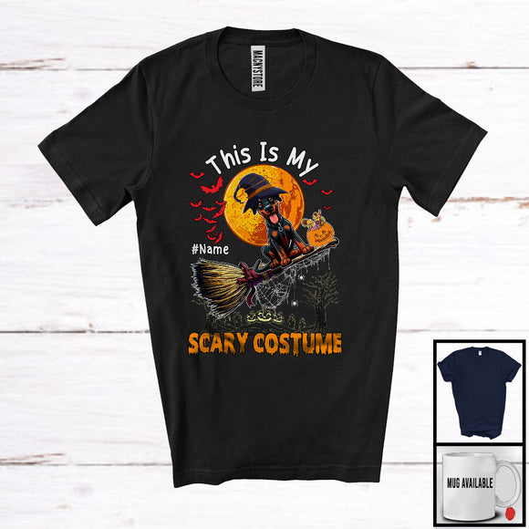 MacnyStore - Personalized My Scary Costume, Lovely Halloween Custom Name Doberman, Witch Broom T-Shirt