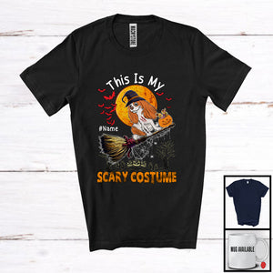 MacnyStore - Personalized My Scary Costume, Lovely Halloween Custom Name King Charles Spaniel, Witch Broom T-Shirt