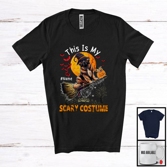 MacnyStore - Personalized My Scary Costume, Lovely Halloween Custom Name Leonberger, Witch Broom T-Shirt