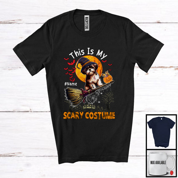 MacnyStore - Personalized My Scary Costume, Lovely Halloween Custom Name Shih Tzu, Witch Broom Pumpkin T-Shirt