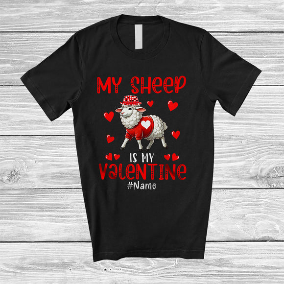 MacnyStore - Personalized My Sheep Is My Valentine; Lovely Custom Name Sheep Single; Hearts Animal T-Shirt