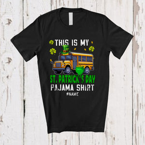 MacnyStore - Personalized My St Patrick's Day Pajama Shirt; Amusing Custom Name School Bus Driver Shamrocks T-Shirt