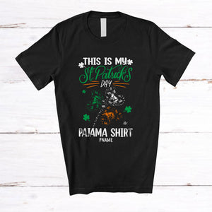 MacnyStore - Personalized My St. Patrick's Day Pajama Shirt; Lovely Custom Name Irish Cow Shamrock Shape T-Shirt