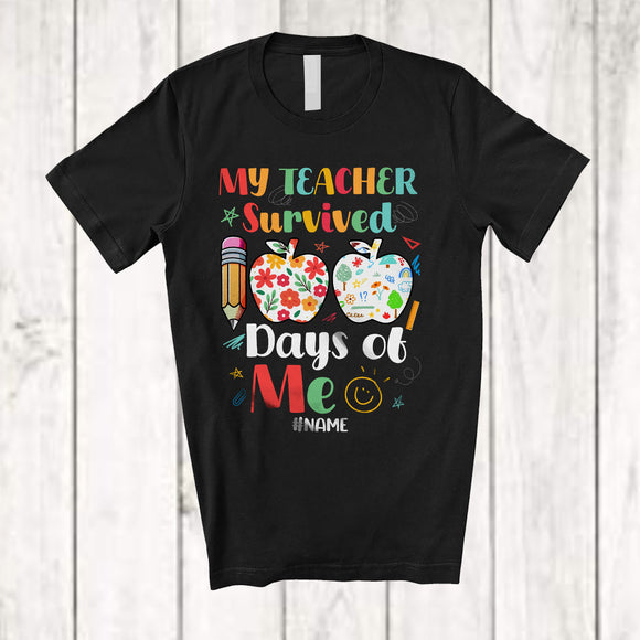 MacnyStore - Personalized My Teacher Survived 100 Days Of Me; Lovely School Pencil; Custom Name Students T-Shirt