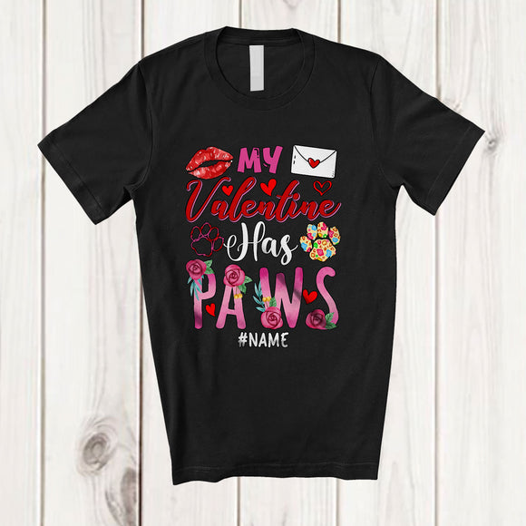 MacnyStore - Personalized My Valentine Has Paws; Wonderful Valentine Leopard Dog Cat; Custom Name Single T-Shirt